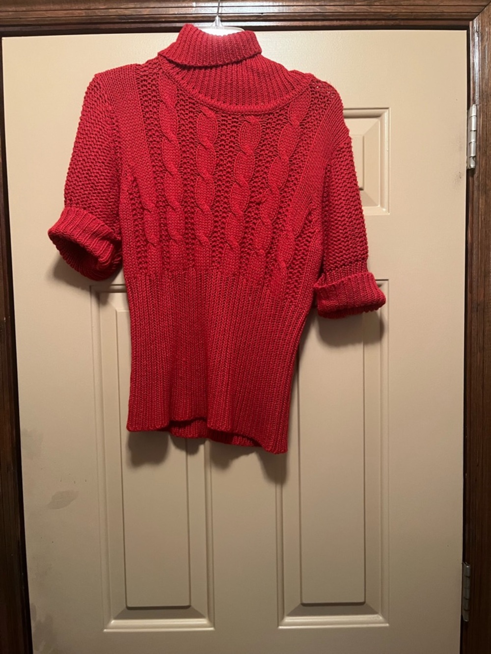 Planet Gold Red Cable-Knit Short-Sleeve Turtleneck Pullover